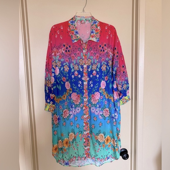 NEW Johnny Was Rainbow Midi Shirt Dress - Picture 11 of 15
